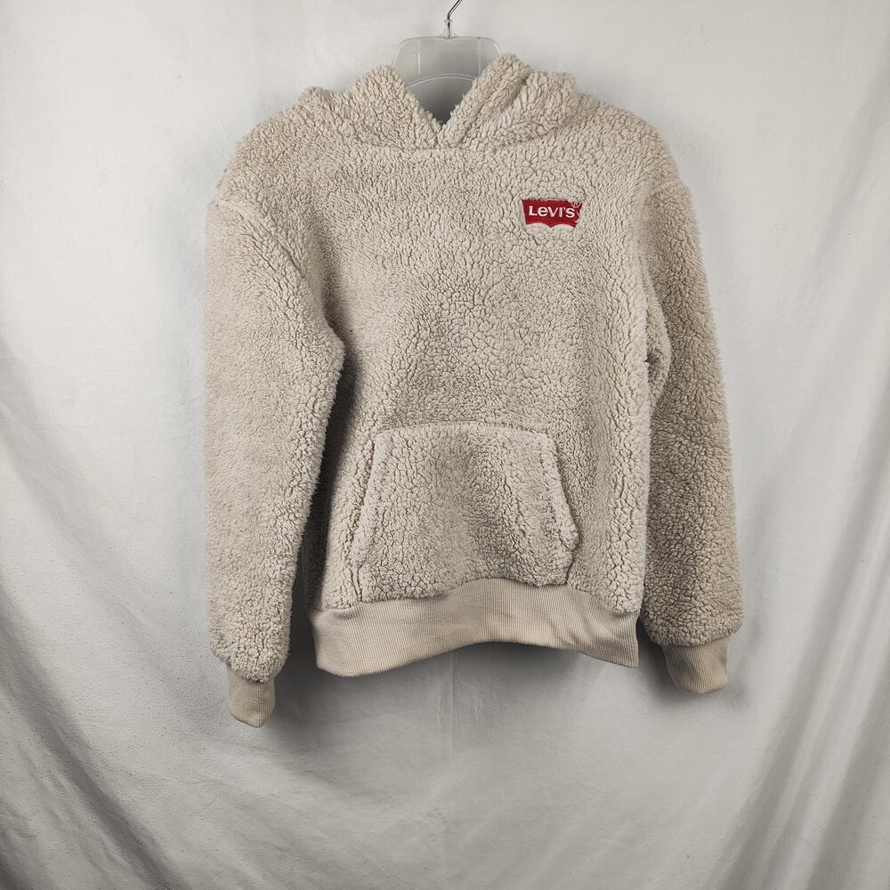 Levi's Hoodie Kids Large 12-13 Years Beige Sherpa Fleece Pullover Sweatshirt